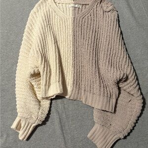 Altar'd State Cream and Tan Knit Oversized Sweater